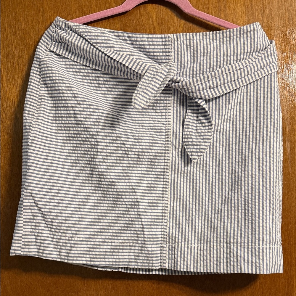 Striped Tie-Waist Cotton Skirt - Blue/White